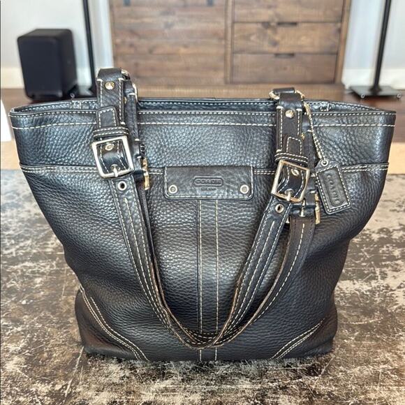 Coach Black Vintage Hamilton Pebbled Leather Handbag Tote Bag 13089 - Picture 1 of 6